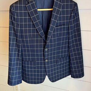 Lauren Ralph Lauren Boys Navy Windowpane Checkered Blazer Sport Coat Size 16R